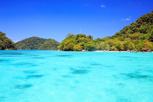Snorkeling point with beautiful coralscape at Surin national park Phuket Thailand