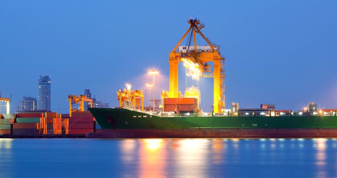 Panorama landscape of shipping freight ship for logistic background
