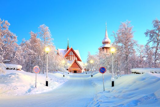 Kiruna cathedral Architecture at dusk, Lapland Sweden 