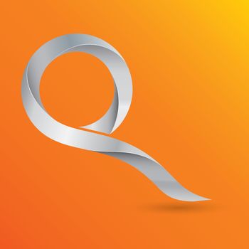 Modern 3d stylized metal letter Q on vivid orange background