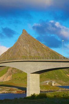Concrete bridges connecting Lofoten islands in Norway