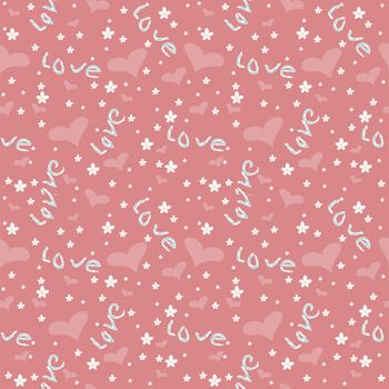 seamless pattern with heart, flower and letter