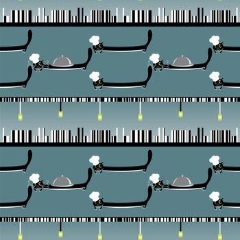 seamless pattern with cook cat on restaurant