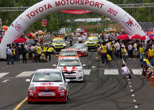 NAKHONRATCHASIMA, THAILAND-SEPTEMBER 02 : Competition " Toyota One Make Race 2012 " Round 4  Championship of Thailand, on SEPTEMBER 02, 2012   at Sport Complex in Nakhonratchasima, Thailand