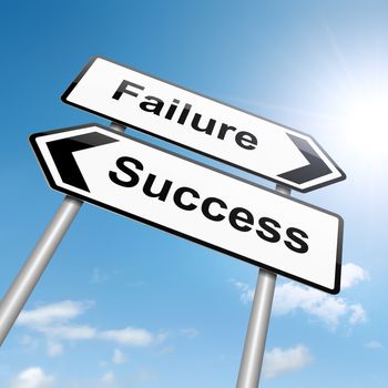 Illustration depicting a roadsign with a failure or success concept. Sky background.