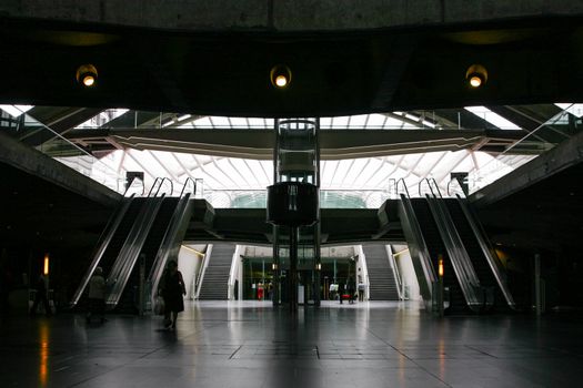 Interior view of the lobby of the East Bus Station, in Lisbon, built in the infrastructure plan of the Universal Exhibition.