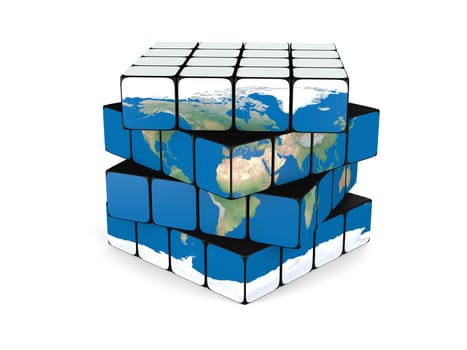 Concept of planet Earth made of twisting cubes, isolated on white background. Elements of this image furnished by NASA.
