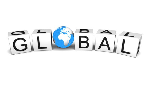 Concept of global with planet earth, isolated on white background. Elements of this image furnished by NASA.