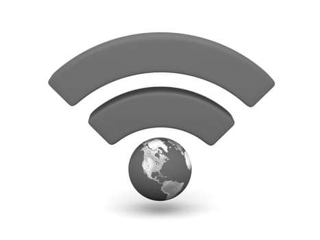 Grey WiFi symbol with planet Earth isolated on white background. Elements of this image furnished by NASA.