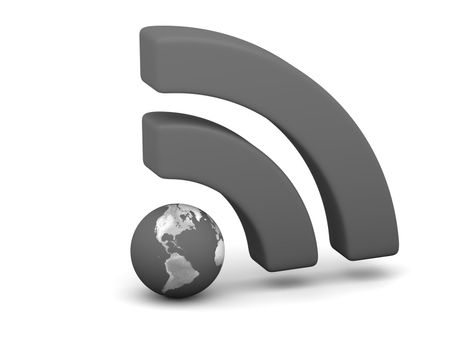 Grey WiFi symbol with planet Earth isolated on white background. Elements of this image furnished by NASA.