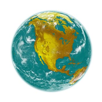 North America on planet Earth isolated on white background. Elements of this image furnished by NASA.