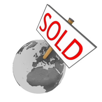 Sold sign on planet Earth isolated on white background. Elements of this image furnished by NASA.