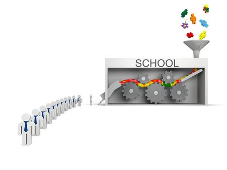 School machine, concept of schools killing creativity producing average worker