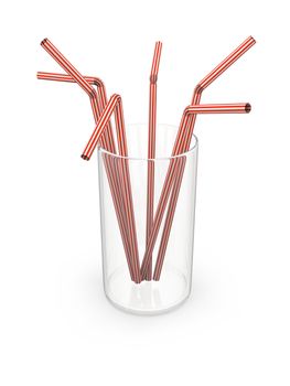 Straws in glass isolated on white background