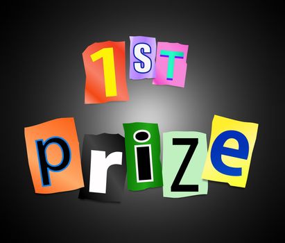 Illustration depicting cutout printed letters arranged to form the words 1st prize.