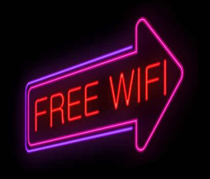 Illustration depicting an illuminated free wifi neon sign.