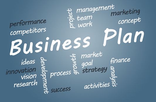 Business Plan wordcloud concept on blue background