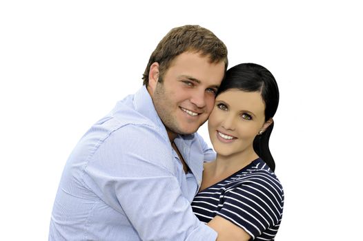 Beautiful young couple in love - on a white background