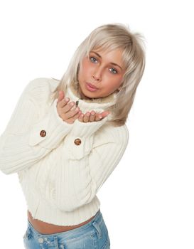 charming blonde blows a kiss