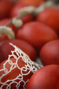 Red Easter eggs, painted onion