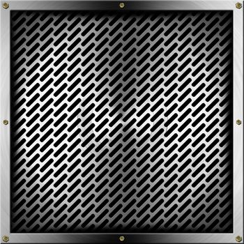 Metallic gray abstract background with grid and bolts
