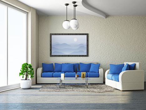 Livingroom with sofa near the wall