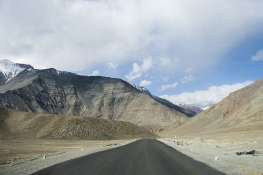 a road among mountains to Nubra valley, Leh, India