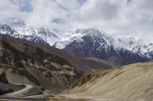 a road among mountains to Nubra valley, Leh, India