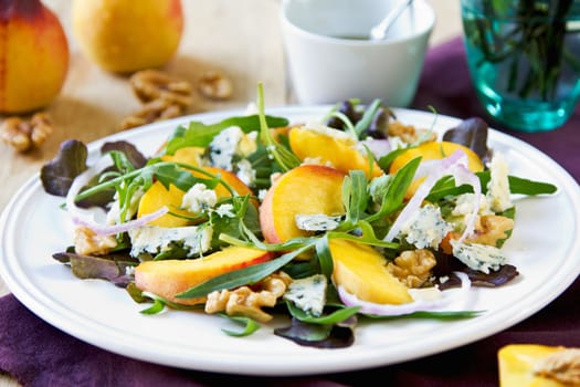 Peach with Blue cheese ,Walnut and Rocket salad