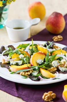 Peach with Blue cheese ,Walnut and Rocket salad