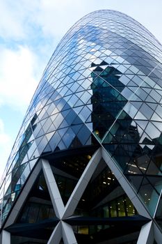 Reflections in windows of an office building