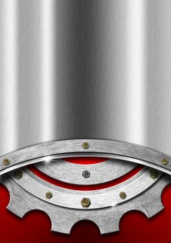 Metallic and red futuristic template background with metal gear