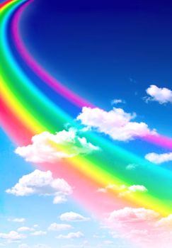 Beautiful bright rainbow in the blue sky