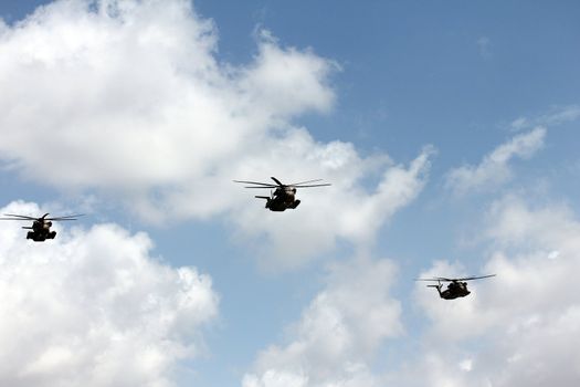  Israeli Air Force helicopters at parade in honor of Independence Day