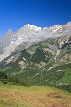 summer view of Ferret Valley and mont Blanc, Courmayeur, Italy. Photo taken with polarized filter