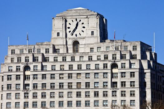 The art deco facade of Shell Mex House in London.