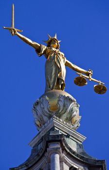 The magnificent Lady Justice statue ontop of the Old Bailey (Central Criminal Court of England and Wales) in London.