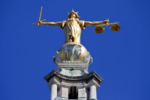 The magnificent Lady Justice statue ontop of the Old Bailey (Central Criminal Court of England and Wales) in London.