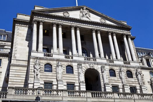The impressive exterior of the Bank of England in London.