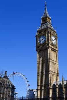 Big Ben (Houses of Parliament) and the London Eye in London.