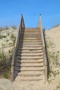 Stairway to a public beach access in Nags Head on the Outer Banks of North Carolina vertical