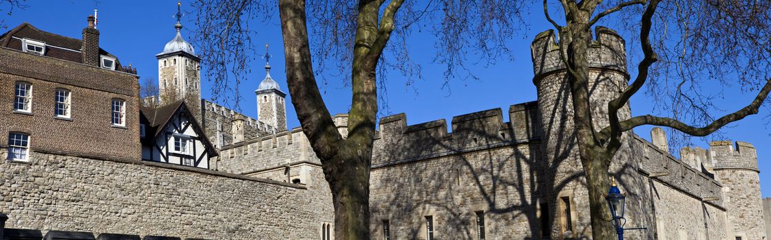 A panoramic view of the Tower of London.