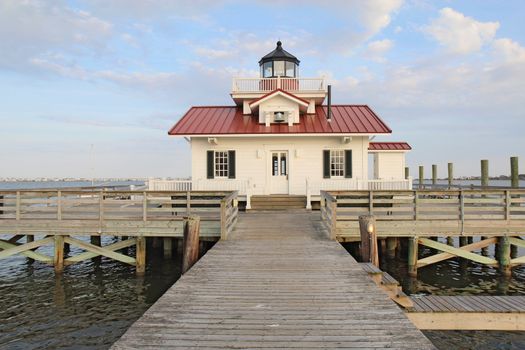 This is a replica of the original Roanoke Marshes Light which was at the southern entrance to Croatan Sound near Wanchese, North Carolina.  The replica was finished in 2004 and is located on the waterfront in Manteo, where it serves as a reminder of the past and the venue for various events sponsored by the North Carolina Maritime Museum.
