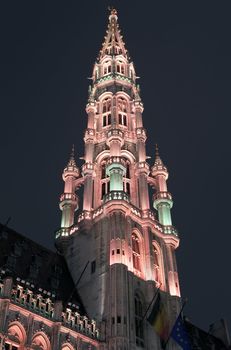 The tower of Brussels City Hall (Hotel De Ville) in Belgium.