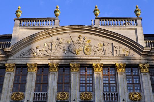 The striking detail on one of the Guildhalls situated in the Grand Place in Brussels.