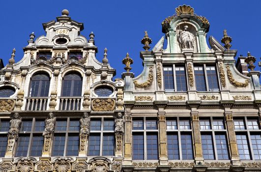 Close-up shot of some of the Guildhalls on the Grand Place in Brussels.