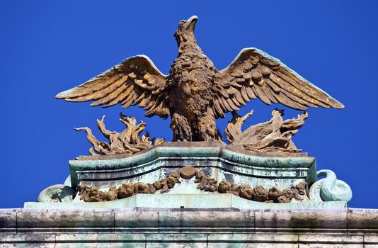 A sculpture on one of the Guildhalls in the Grand Place in Brussels, Belgium.