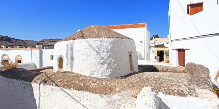 Iconic St George Pachymachiotes Church in Lindos in Rhodes Greece