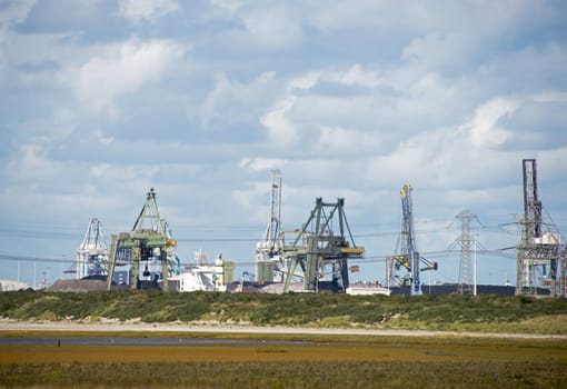 Skyline of industry in Netherlands harbor 