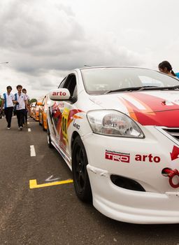 NAKHONRATCHASIMA, THAILAND-SEPTEMBER 02 : Competition " Toyota One Make Race 2012 " Round 4  Championship of Thailand, on SEPTEMBER 02, 2012   at Sport Complex in Nakhonratchasima, Thailand